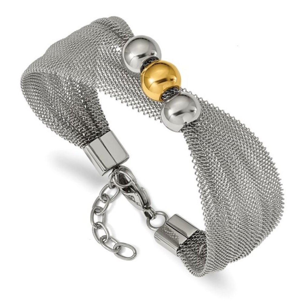 Stainless Steel Mesh Bracelet, 7" w/ 1" ext.